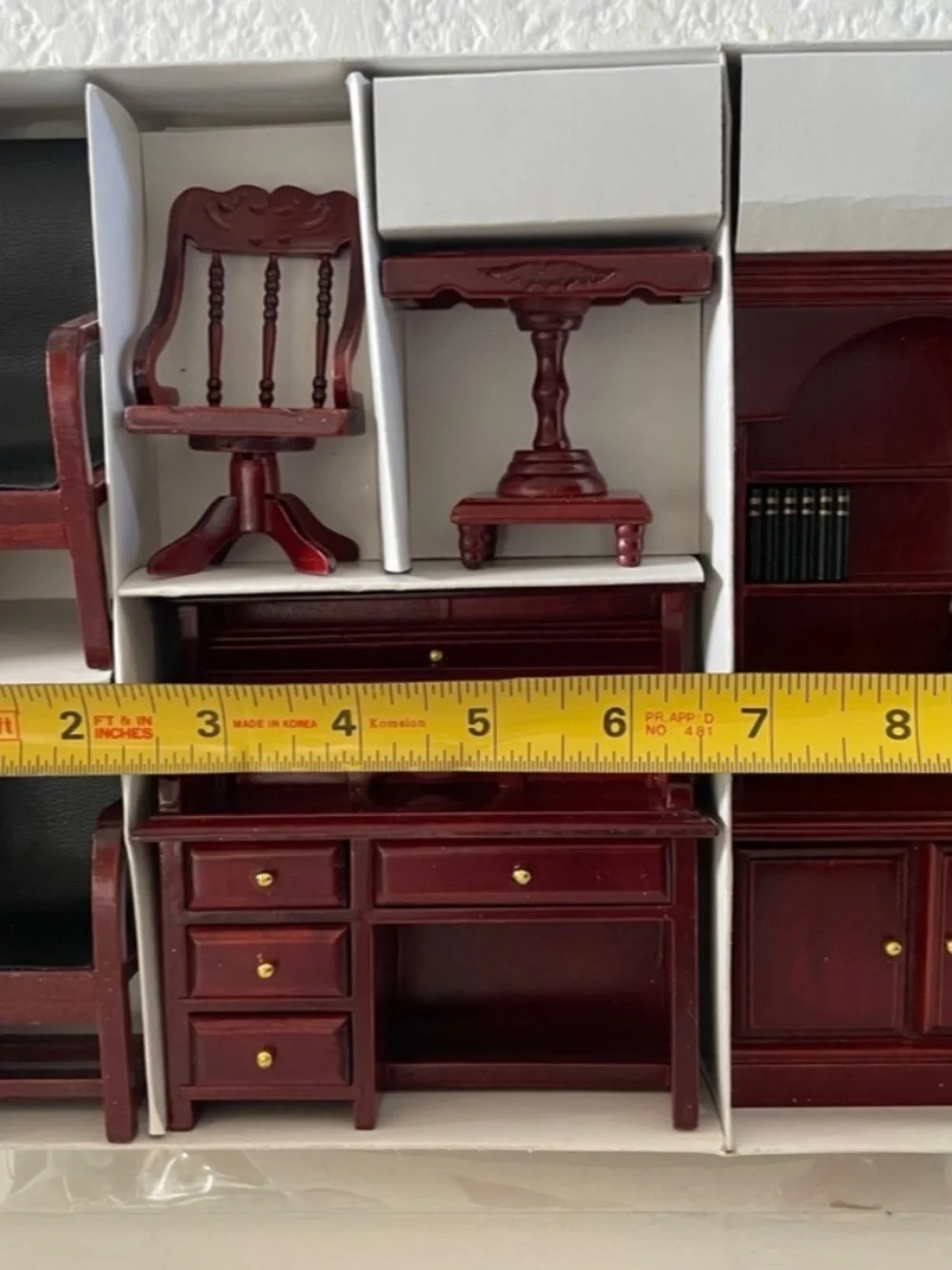 VTG 80's DOLL HOUSE OFFICE WOODEN MAHOGANY FURNITURE DETAILED LIBRARY DESK